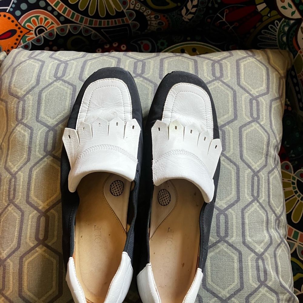 4/$20 Sesto Meucci Black and White Leather Golf Shoes - Picture 3 of 8
